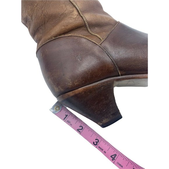 Frye 22169 Size 7 M Authentic Brown Leather Low Heel Mid Calf Boots - Picture 8 of 12